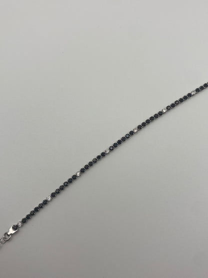 Bracciale Tennis Argento 925 e Pietre Nere e Bianche