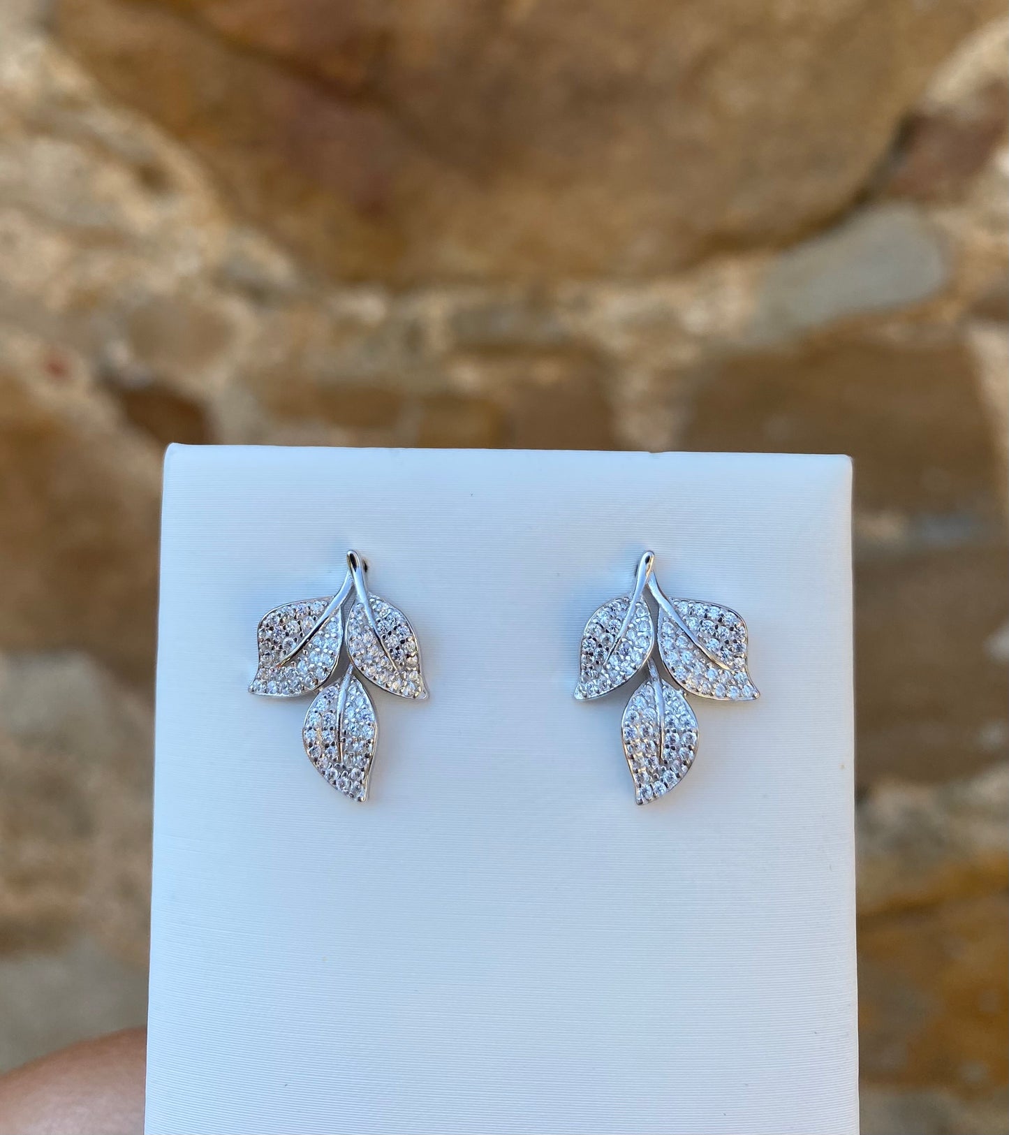 Orecchini Foglie in Argento 925 con Zirconi