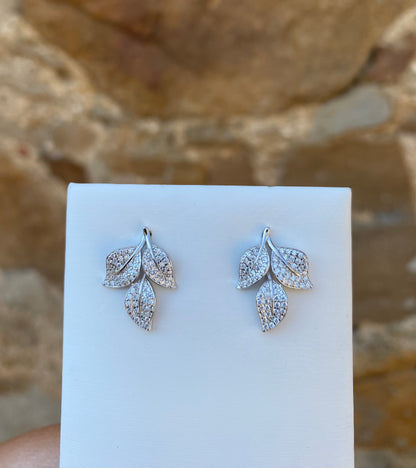 Orecchini Foglie in Argento 925 con Zirconi