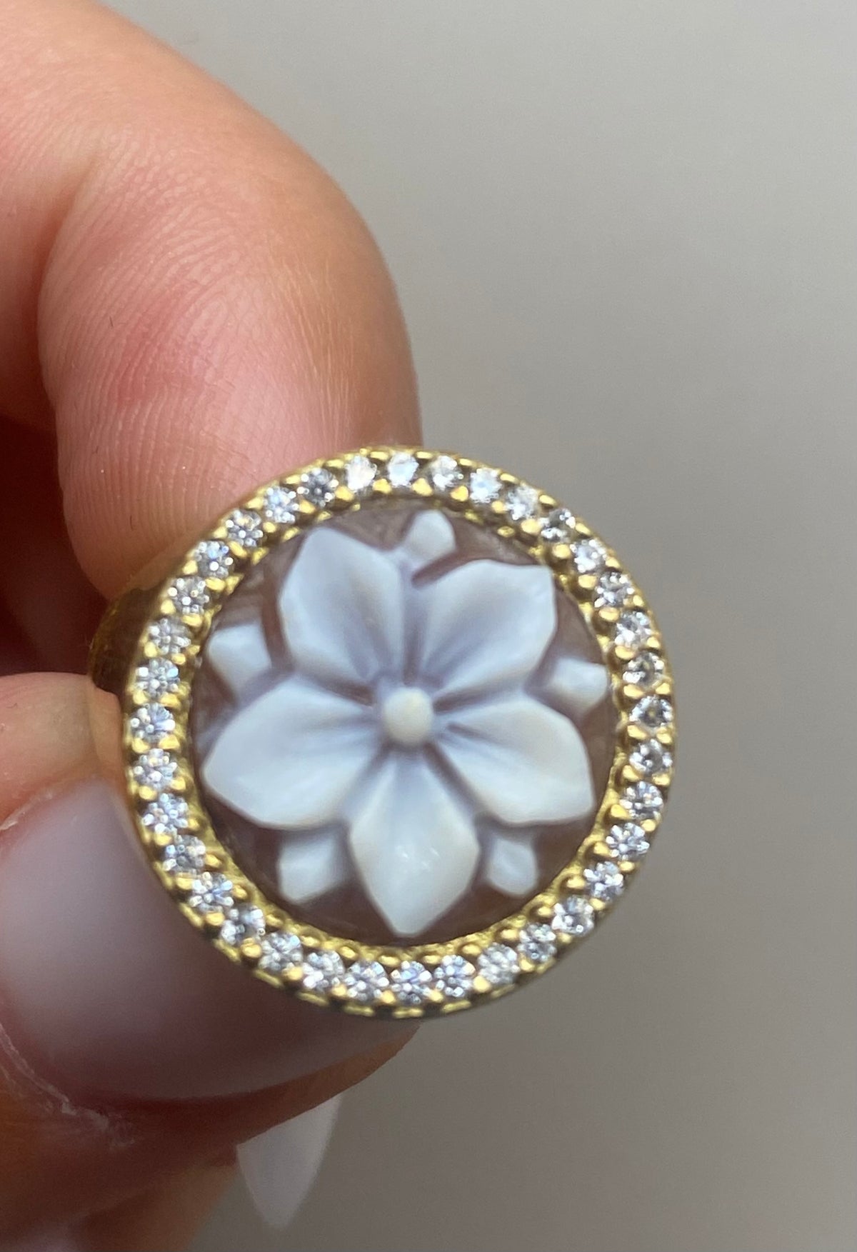Anello Cammeo Fiore Argento Dorato Big