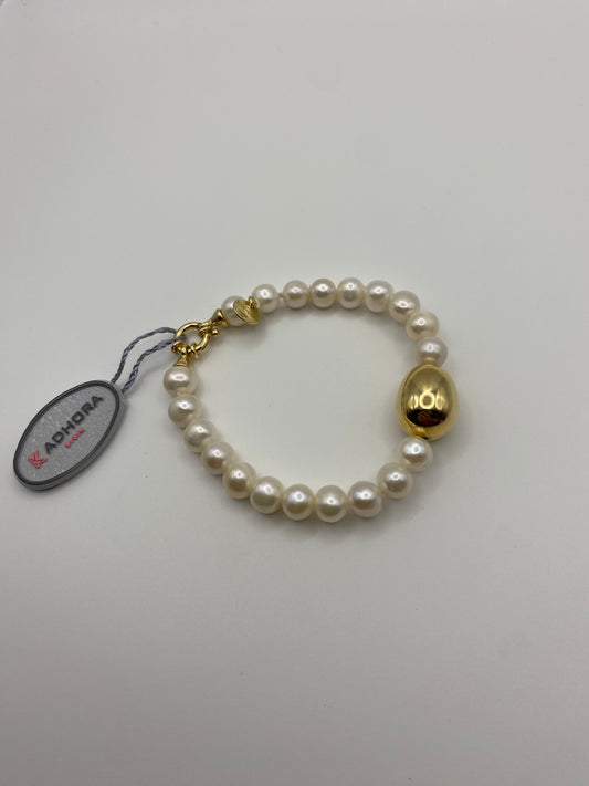 Bracciale con perle naturali d'acqua dolce e sfera dorata - Zumpano Gioielli