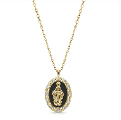 Collana Madonna Miracolosa nera in argento 925 e Swarovski, dettaglio - Zumpano Gioielli