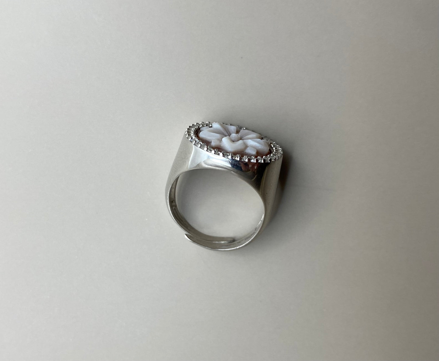 Anello Cammeo Fiore Argento Big