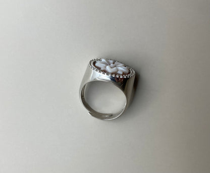 Anello Cammeo Fiore Argento Big