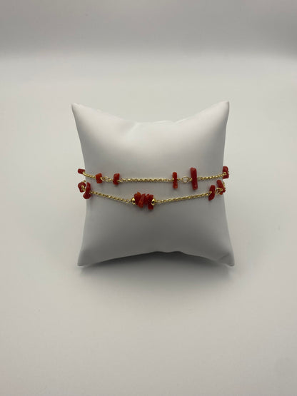 Bracciale in Argento Dorato e Coralli Naturali