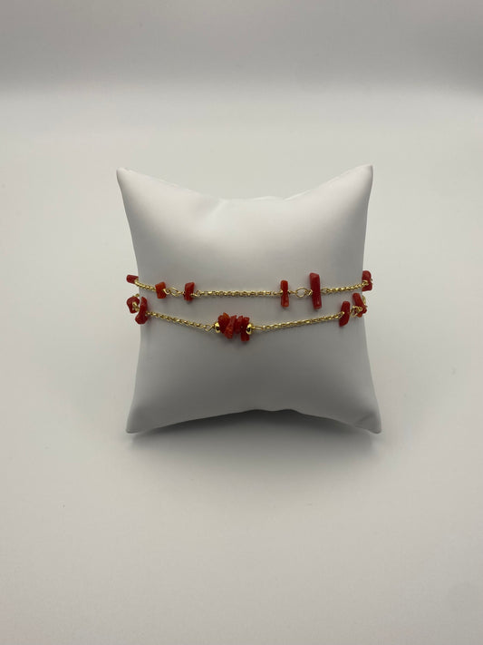 Bracciale in Argento Dorato e Coralli Naturali