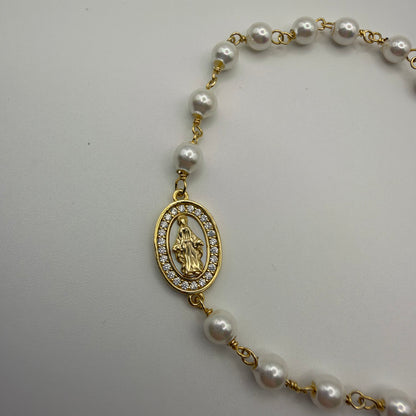 Bracciale Madonna Madreperla in argento 925 dorato e Swarovski, dettaglio - Zumpano Gioielli