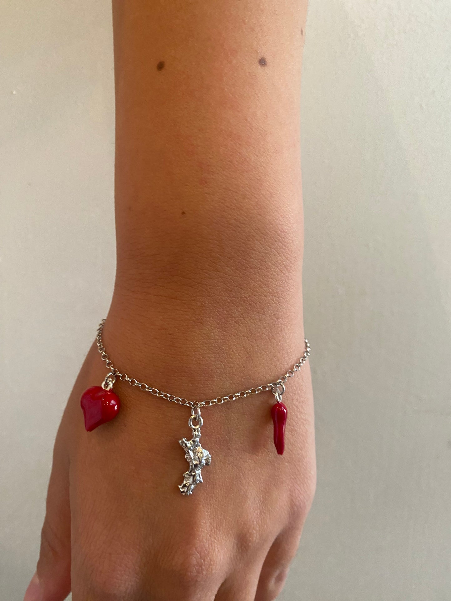 Bracciale Calabria Rilievo con Cuore e Cornetto