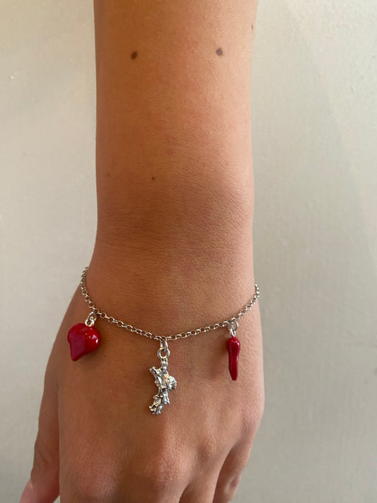 Bracciale Calabria Rilievo con Cuore e Cornetto