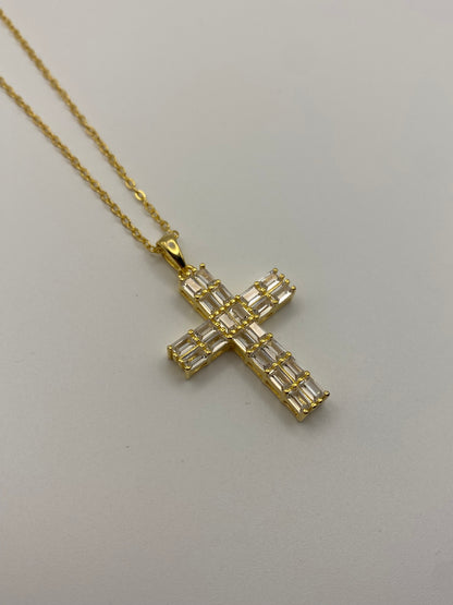 Collana Croce Baguette-In Argento Dorato