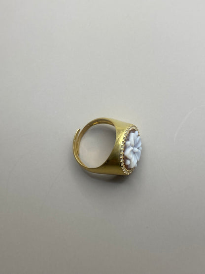 Anello Cammeo Fiore Argento Dorato Big