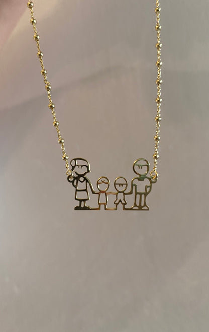 Collana Famiglia con Bimba e Bimbo in Argento Dorato