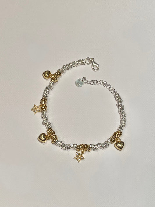 Bracciale Pepite e Charms Cuoricini e Stelle