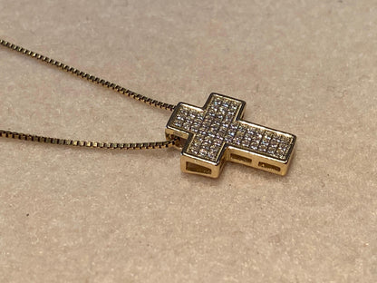 Collana Croce in Argento Dorato e Zirconi