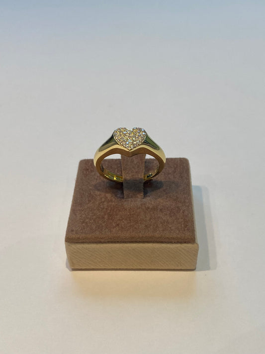 Anello Cuore in Argento Dorato e pavé di zirconi