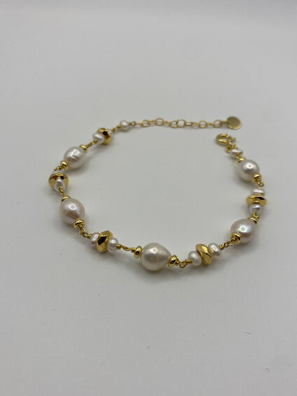 Bracciale in Argento Dorato e Perle Barocche