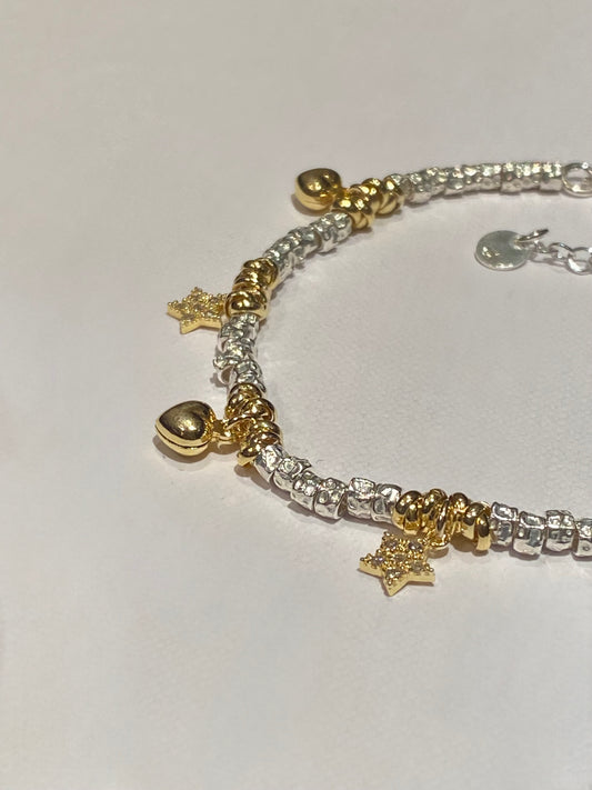 Bracciale Pepite e Charms Cuoricini e Stelle