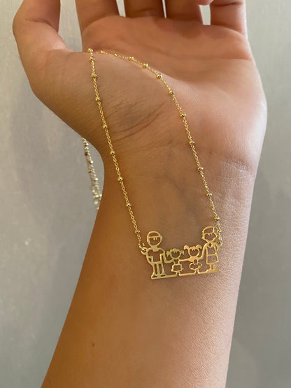 Collana Famiglia con Bambine in Argento Dorato