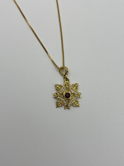 Collana con ciondolo in argento Dorato, pietra Rossa e Microperle