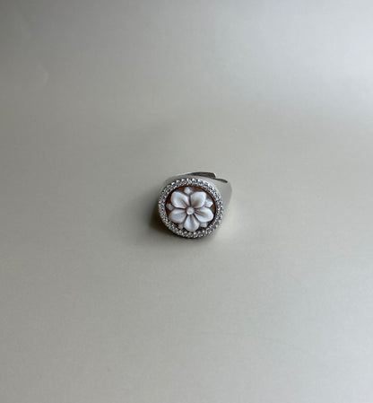 Anello Cammeo Fiore Argento Big