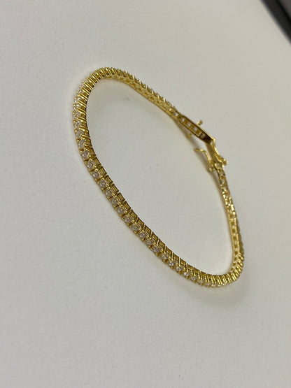 Bracciale Tennis Argento Dorato e Zirconi Bianchi