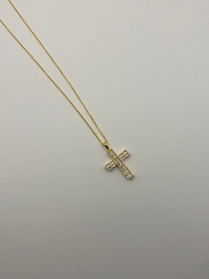 Collana Croce Baguette-In Argento Dorato