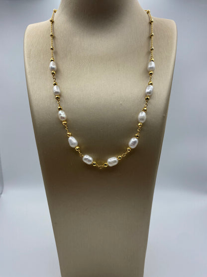 Collana in Argento Dorato e Perle Barocche