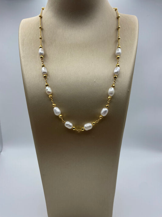 Collana in Argento Dorato e Perle Barocche