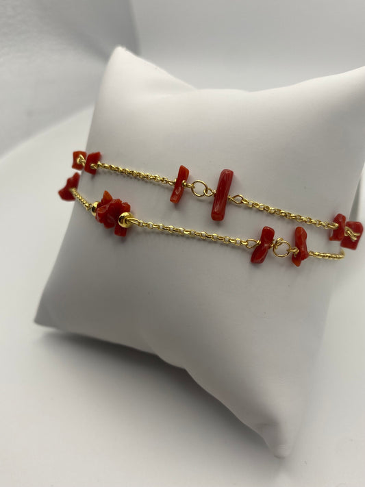 Bracciale in Argento Dorato e Coralli Naturali