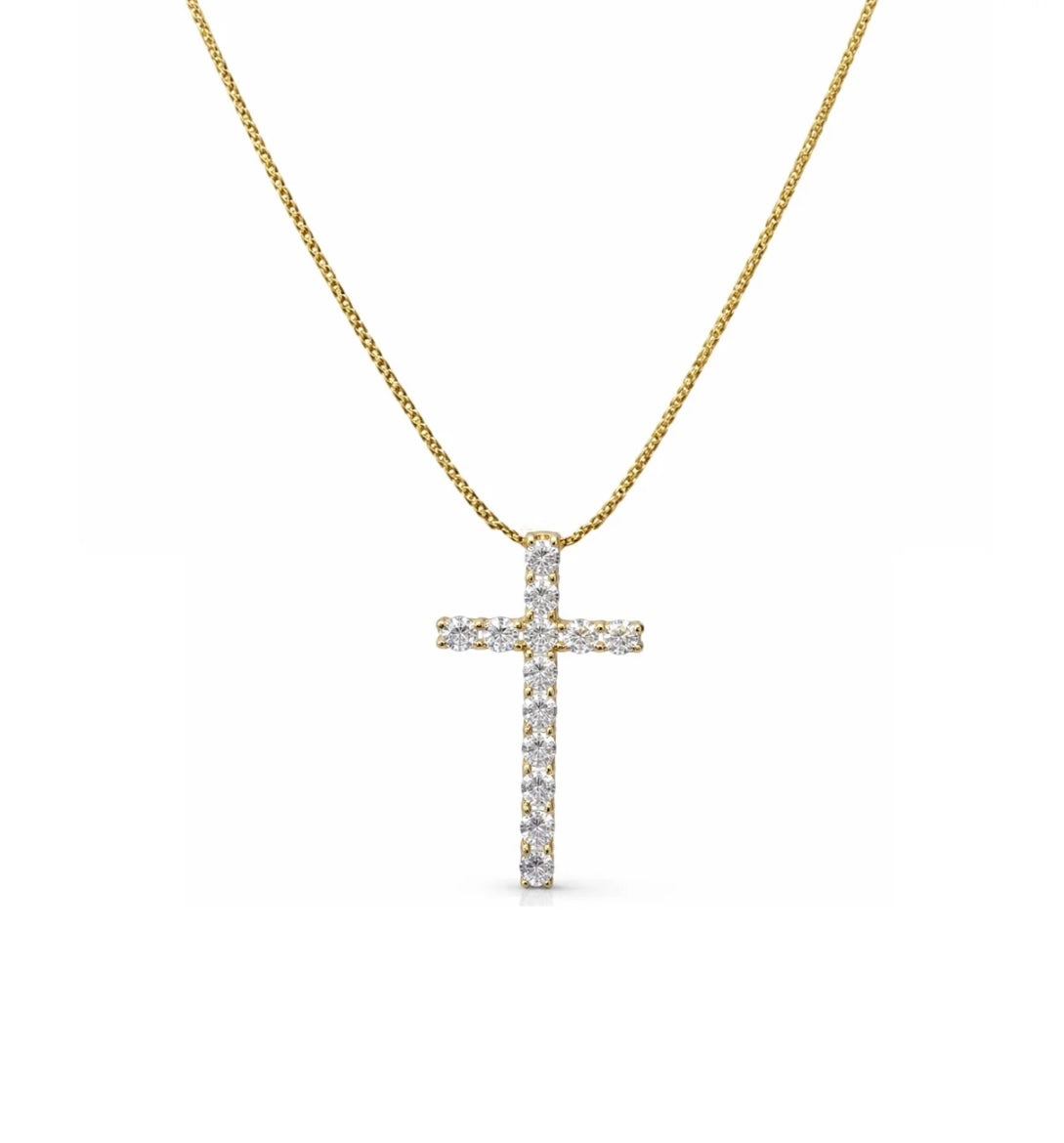 Collana con croce in argento 925 dorato e Swarovski, dettaglio - Zumpano Gioielli