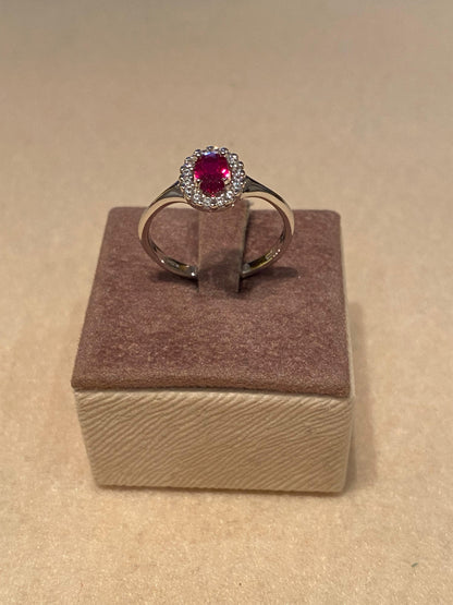 Anello Margherita Rosso Mini in Oro Bianco